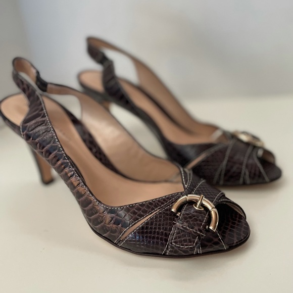 Arturo Chiang “Fudge Snake” Slingback High Heel Pumps, Peep Toe, Size 7.5M - Picture 2 of 4
